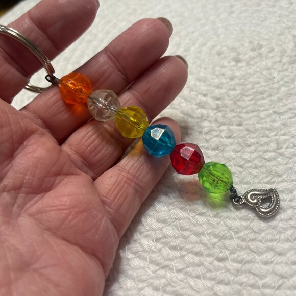 Rainbow ORANGE, CLEAR, YELLOW, TEAL, RED & GREEN Acrylic Beaded Keychain #545D - Picture 3 of 3